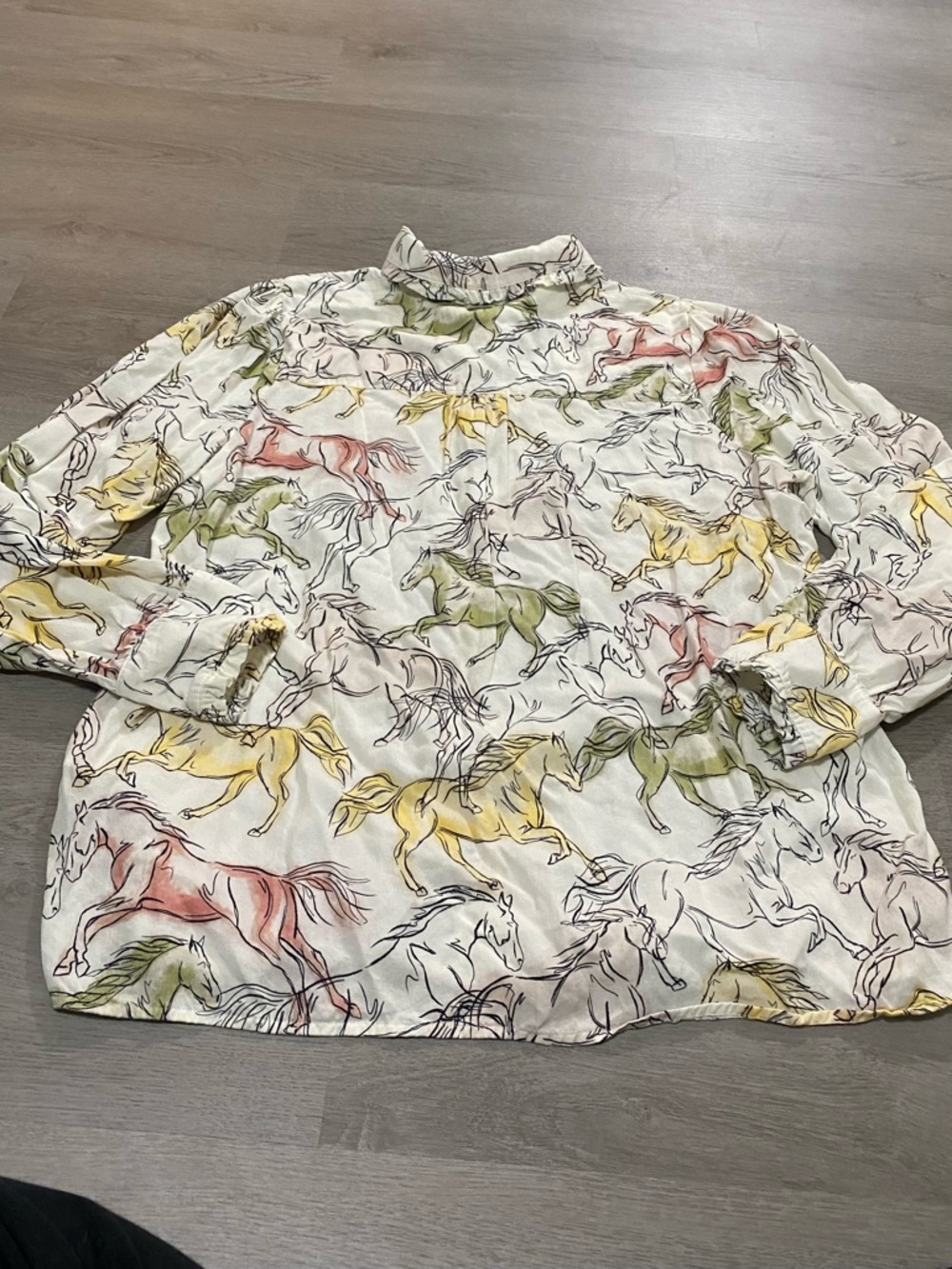 Barbour Honeysuckle Long Sleeve Horse Pattern Button Up Lyocell Blouse Size 12 - Picture 4 of 8